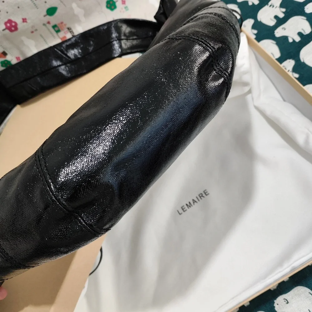 Lemaire Black Leather Crescent Bag with Wide Strap